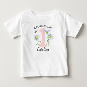 ハチの日ガールシャツ ピンクとデイジー ベビーTシャツ