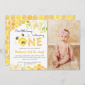 ハチの最初の1枚目の写真の誕生日パーティーの招待状 招待状 (正面/裏面)