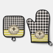 ハチの種類のファームスタイルキッチンタオル 鍋つかみ&鍋敷きセット (正面)