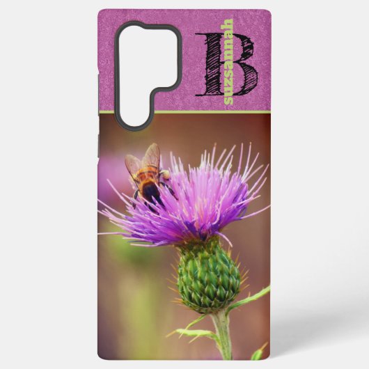 ハチの紫の蓼科の花のクローズアップ写真 SAMSUNG GALAXYケース (裏面)