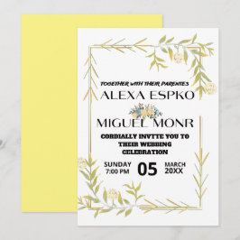 ハチの花嫁のシャワー黄色の花の党 招待状