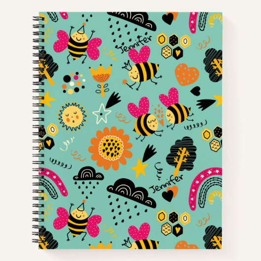 ハチの落書き 私の名前を追加 色を付ける ノートの裏表紙 ノートブック (正面)