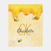 ハチの蜂蜜の滴下モノグラム フリースブランケット (正面)