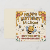 ハチの誕生日カード（蜂蜜の巣のテーマ） 招待状 (正面/裏面)