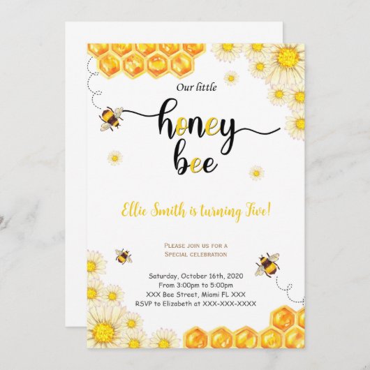 ハチの誕生日招待状 招待状 (正面/裏面)