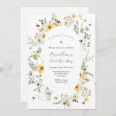 ハチの黄色い野生の花の誕生日 招待状 (正面/裏面)