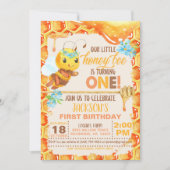 ハチの1歳の誕生日招待状 - 女の子 招待状 (正面)