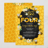 ハチの4歳誕生日パーティー招待状 - ハチの誕生日 招待状 (正面/裏面)