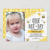 ハチをテーマにした写真入り Bee-Day 誕生日1周年招待状 招待状 (正面/裏面)