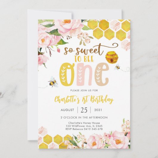 ハチをテーマにした初めての誕生日招待状 招待状 (正面)