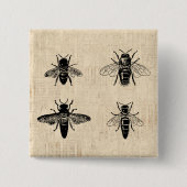 ハチイラストレーションアンティークビーアートヴィンテージデザイン 缶バッジ (正面)