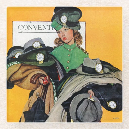 ハチェック・ガール ガラスコースター (正面)