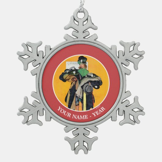 ハチェック・ガール スノーフレークピューターオーナメント (正面)