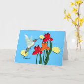 ハチドリおよびアイリス挨拶状 カード (黄色い花)
