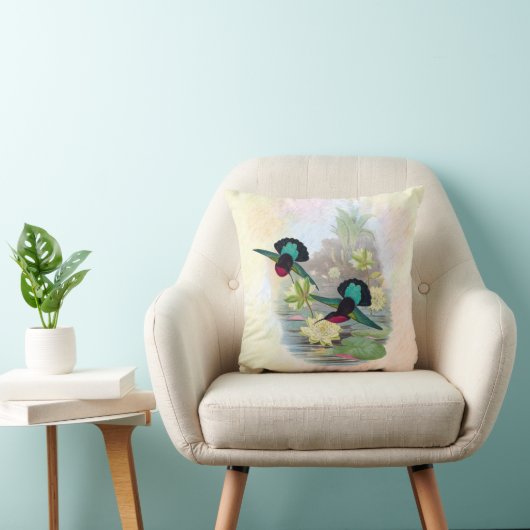 ハチドリおよびスイレンの屋内枕16x16 クッション (椅子)