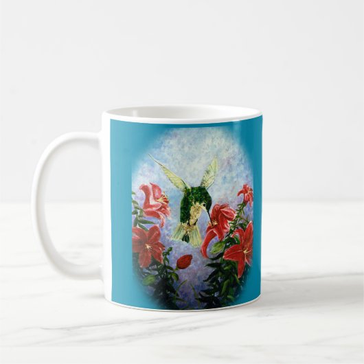 ハチドリおよび占星家のユリの芸術のマグ コーヒーマグカップ (左)