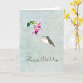 ハチドリおよび暗い赤紫色のバースデー・カード カード (黄色い花)