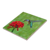 ハチドリおよび赤い《植物》百日草のセラミックタイル タイル (側面)