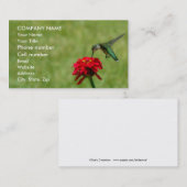 ハチドリおよび赤い《植物》百日草 名刺 (正面/裏面)