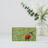 ハチドリおよび赤い《植物》百日草 名刺 (スタンド正面)