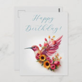 ハチドリが花と一緒に飛ぶ　ハッピーバースデー ポストカード (正面/裏面)