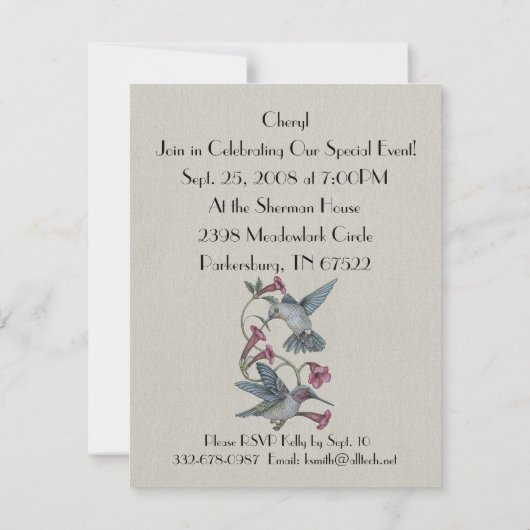 ハチドリとつる植物 招待状 (裏面)