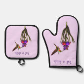 ハチドリとアヤメのパーソナライズされた花 鍋つかみ&鍋敷きセット (正面)