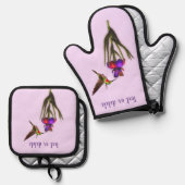 ハチドリとアヤメのパーソナライズされた花 鍋つかみ&鍋敷きセット (正面/裏面)