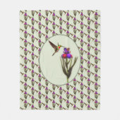 ハチドリとアヤメの花 フリースブランケット (正面)