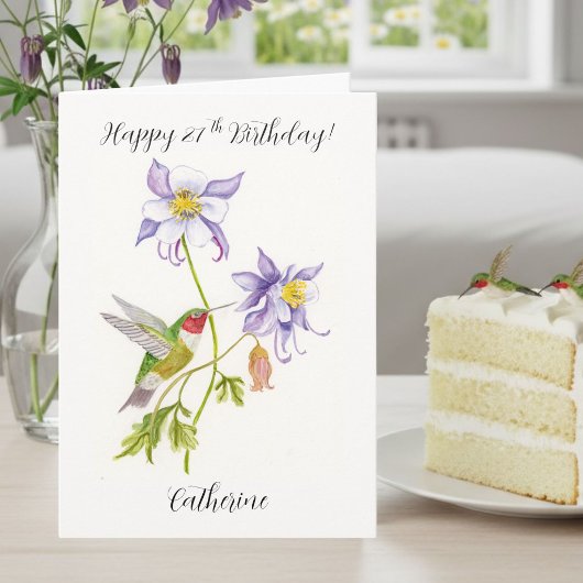 ハチドリとオダマキの27歳の誕生日おめでとう カード