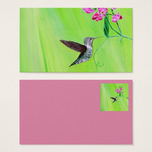 ハチドリとスイートピー絵画スの (正面&裏面)