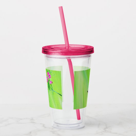 ハチドリとスイートピー絵画スの アクリルタンブラー (左)