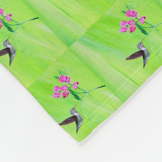 ハチドリとスイートピー絵画スの フリースブランケット (角)