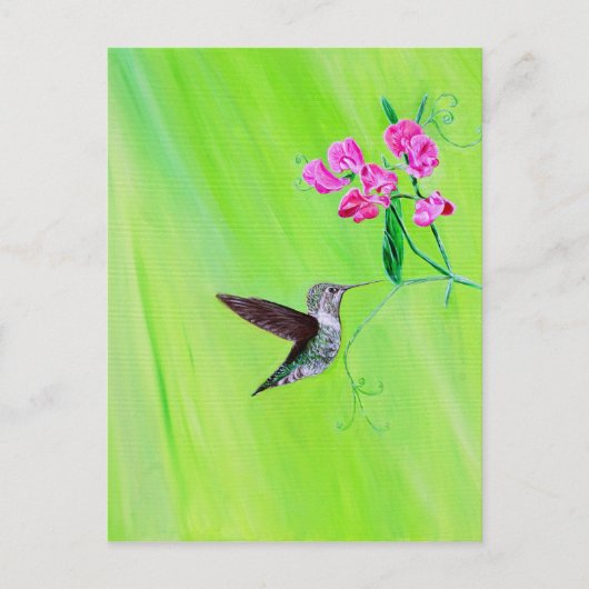 ハチドリとスイートピー絵画スの ポストカード (正面)