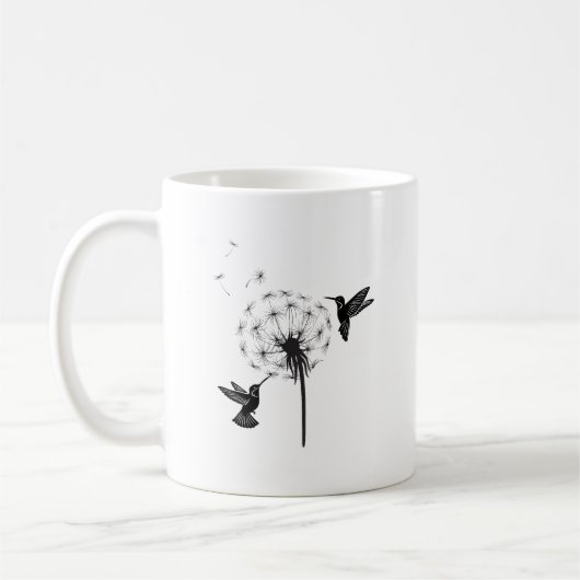 ハチドリとタンポポの花の自然芸術 コーヒーマグカップ (左)