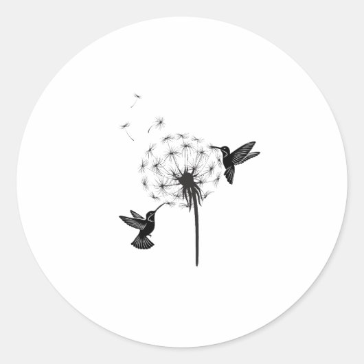 ハチドリとタンポポの花の自然芸術 ラウンドシール (正面)