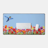 ハチドリとチューリカラフルップの花 デスクマット (キーボード&マウス)
