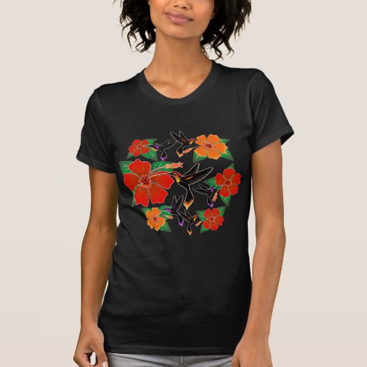ハチドリとハイビスカスのバティック Tシャツ (正面)