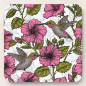 ハチドリとピンクのハイビスカスの花 コースター (正面)