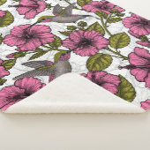 ハチドリとピンクのハイビスカスの花 シェルパブランケット (3/4)