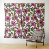 ハチドリとピンクのハイビスカスの花 タペストリー (インサイチュ(横))