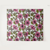 ハチドリとピンクのハイビスカスの花 タペストリー (正面(横))