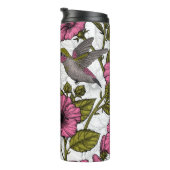 ハチドリとピンクのハイビスカスの花 タンブラー (回転右)