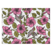 ハチドリとピンクのハイビスカスの花 テーブルクロス (正面(横))