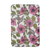 ハチドリとピンクのハイビスカスの花 バスマット (正面縦)