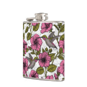 ハチドリとピンクのハイビスカスの花 フラスク (左)