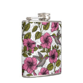 ハチドリとピンクのハイビスカスの花 フラスク (右)