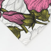 ハチドリとピンクのハイビスカスの花 フリースブランケット (角)