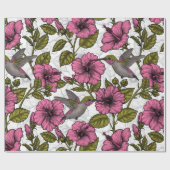 ハチドリとピンクのハイビスカスの花 ラッピングペーパー (フラット)