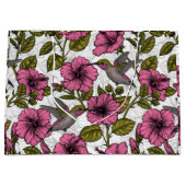 ハチドリとピンクのハイビスカスの花 ラージペーパーバッグ (正面)